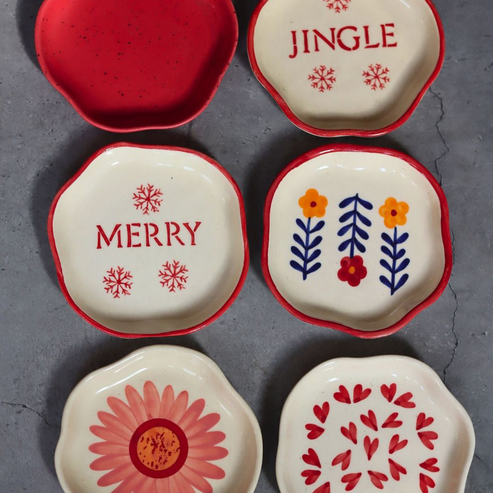 Set of 6 Red & White Handmade Dessert Plate (for the price of 5) with premium quality material