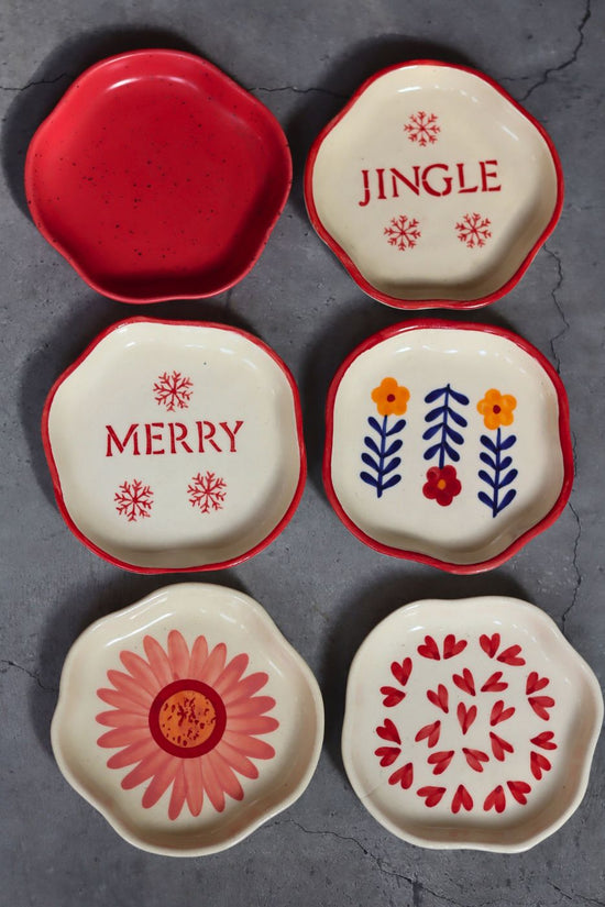 Set of 6 Red & White Handmade Dessert Plate (for the price of 5) with premium quality material