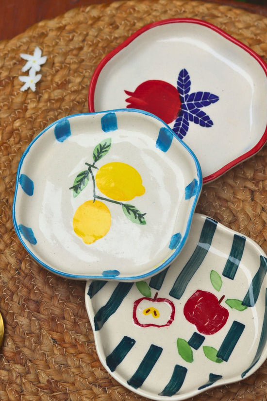 Set of 3 - Fruity Bites Dessert Plates combo handmade in India