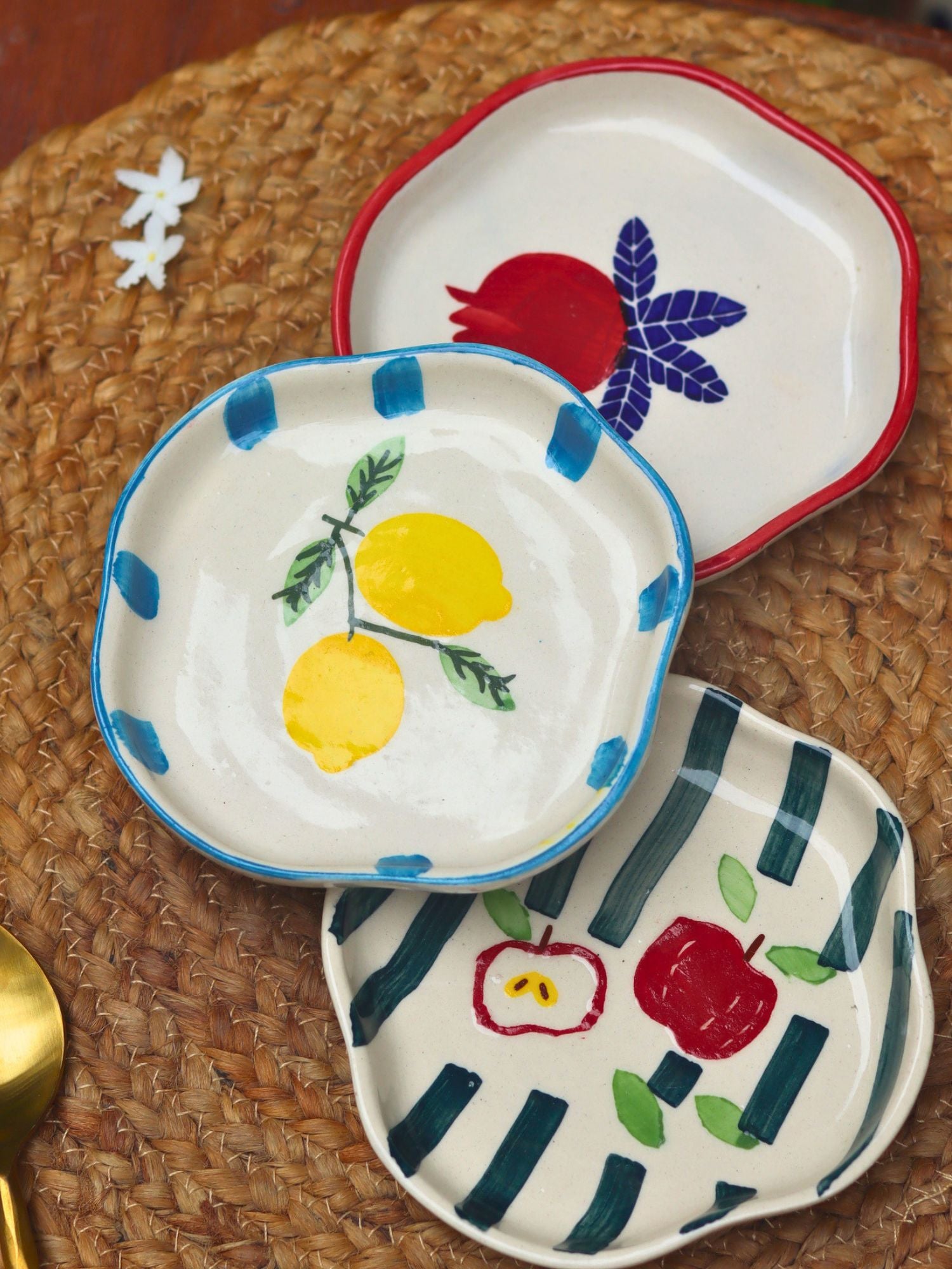 Set of 3 - Fruity Bites Dessert Plates combo handmade in India