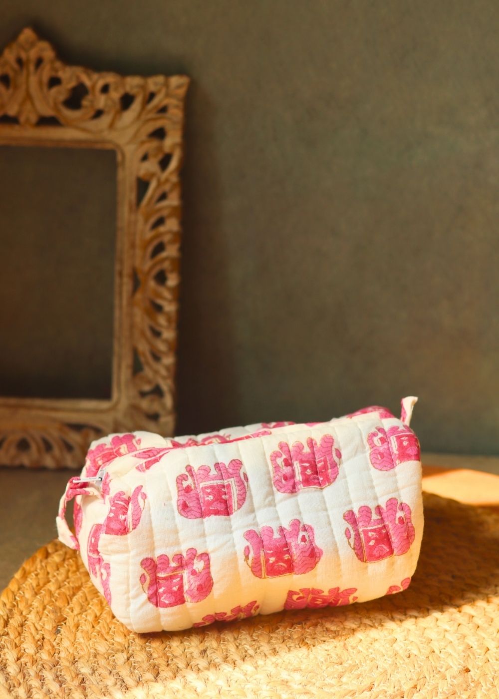 pink ele toiletry bag handmade in india 