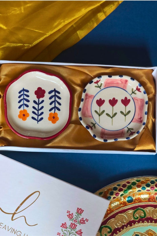 Tulip Floral Handmade Dessert Plate in a Gift Box handmade in india