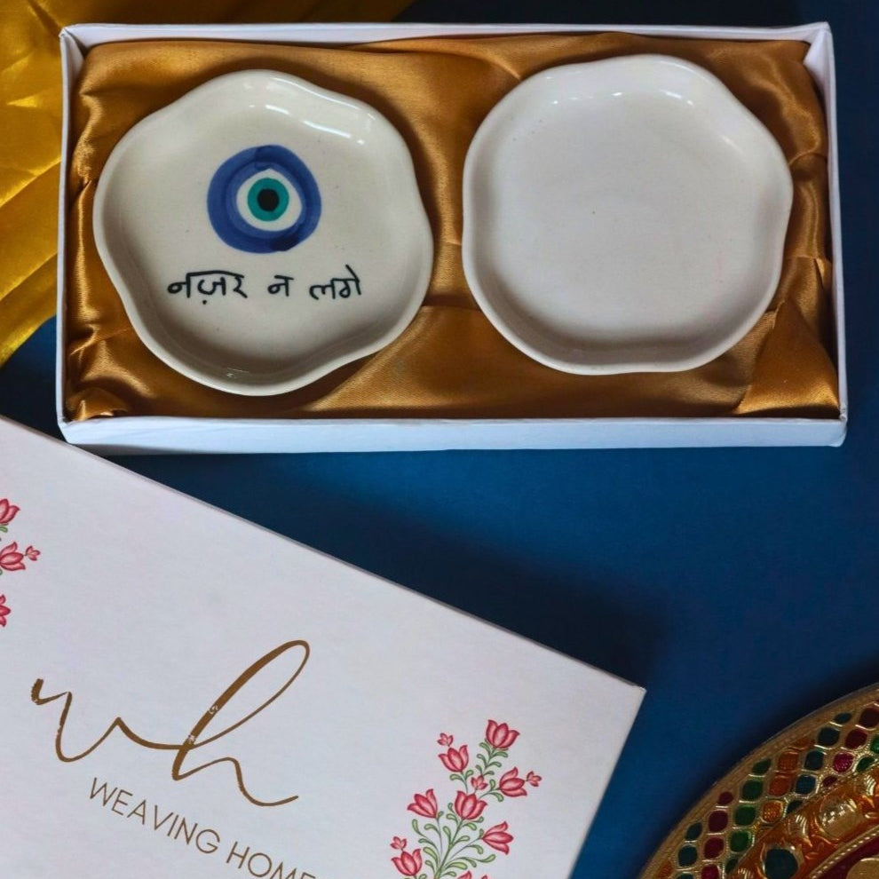 Handmade Nazar & White Handmade Dessert Plate in a Gift Box