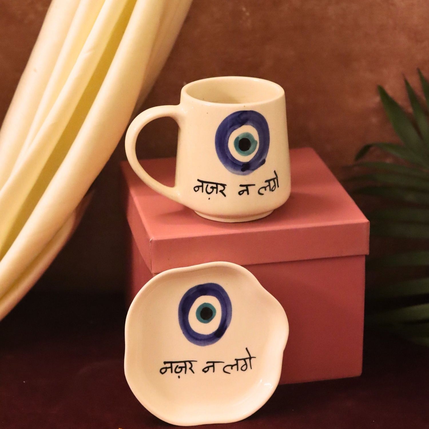 Nazar Mug & Handmade Dessert Plate in a Gift Box made by ceramic