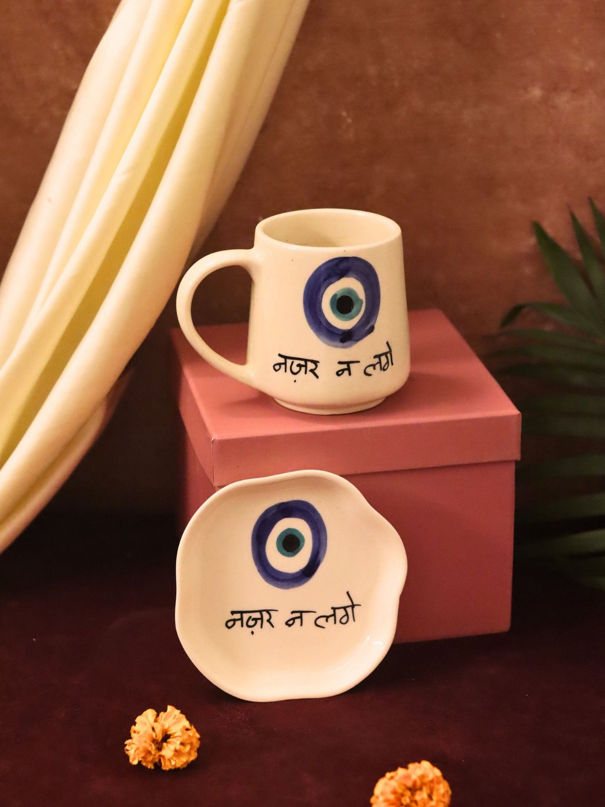 Nazar Mug & Handmade Dessert Plate in a Gift Box made by ceramic