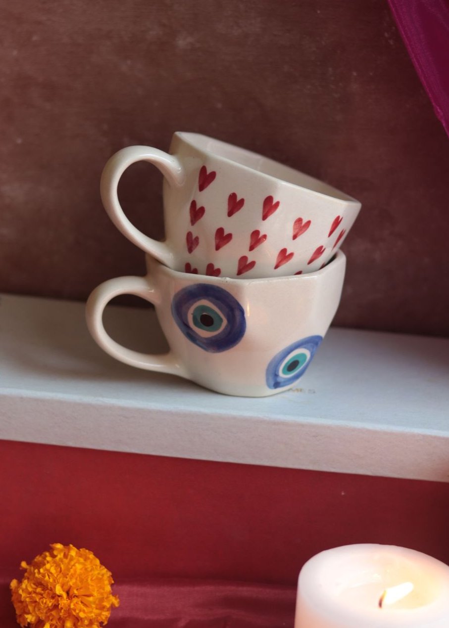 Heart & Evil Eye Mug Diwali Gift Box made by ceramic