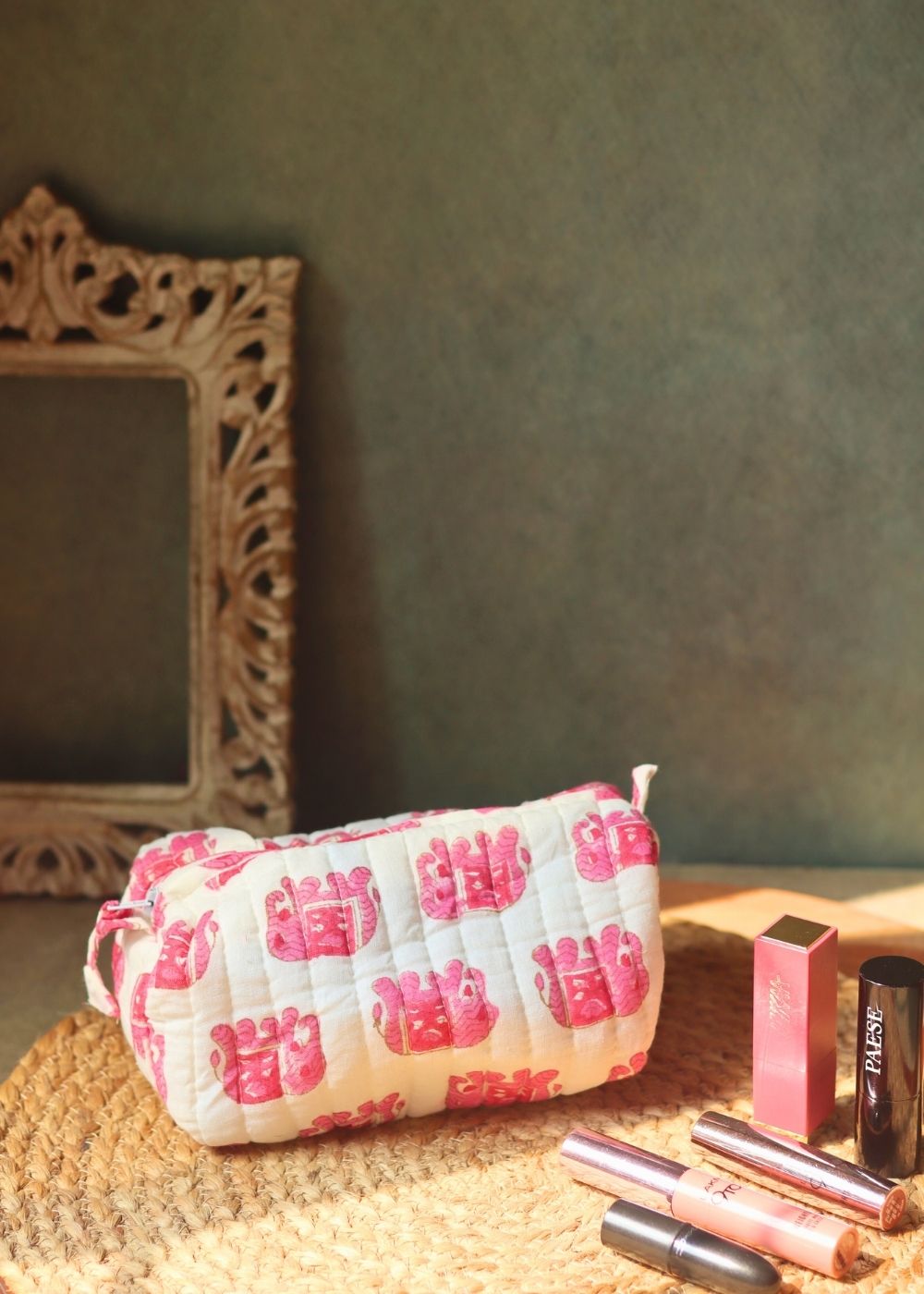 pink ele toiletry bag with small size