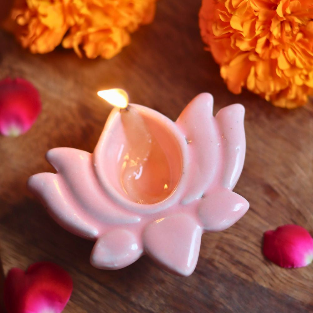 Handmade Set of 4 Lotus Diya - Pink