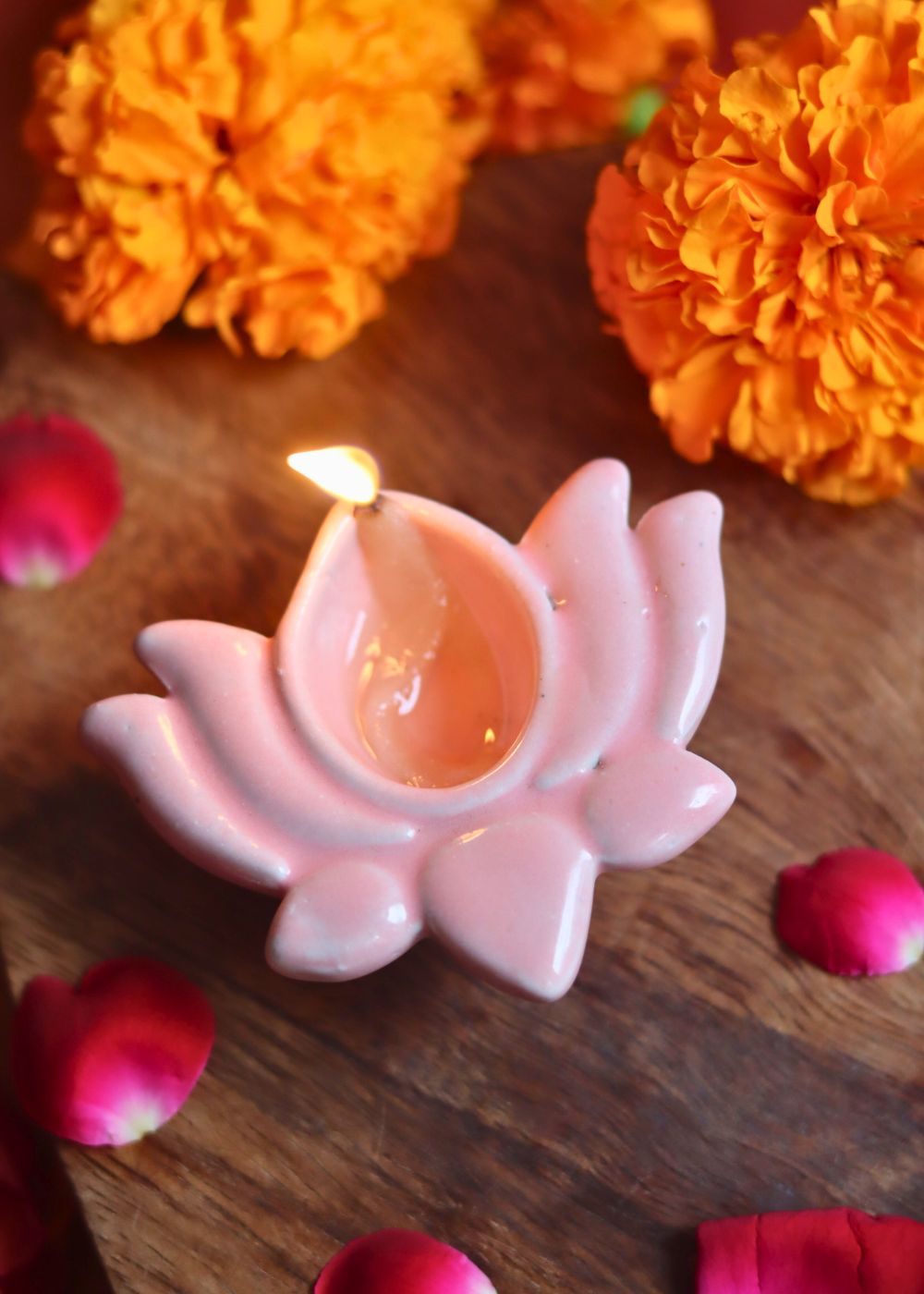 Handmade Set of 4 Lotus Diya - Pink