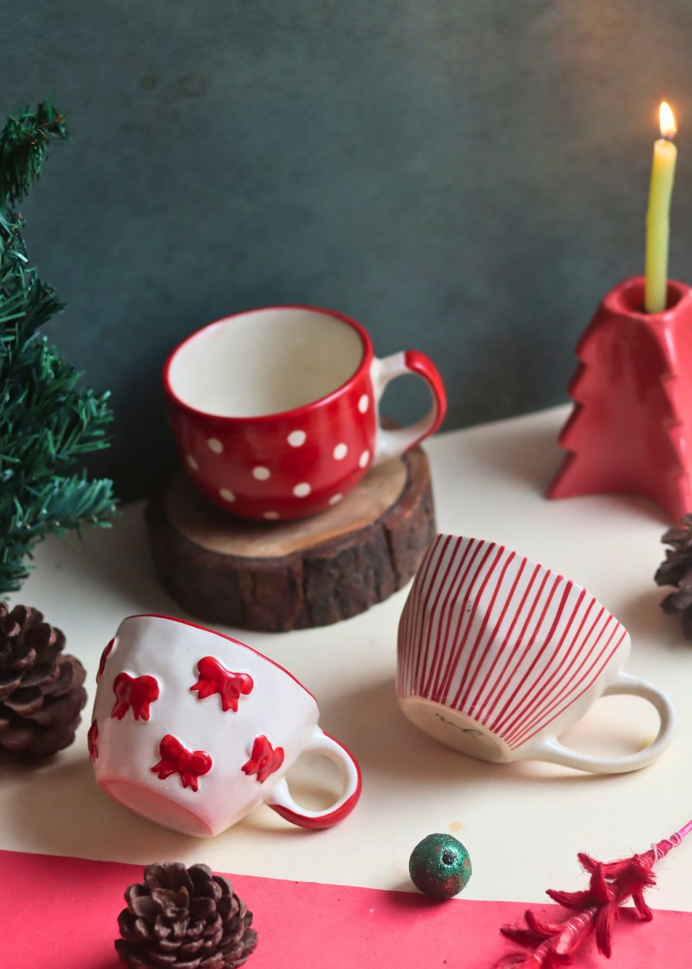 Set of 3 - Merry Sip Mugs made by ceramic