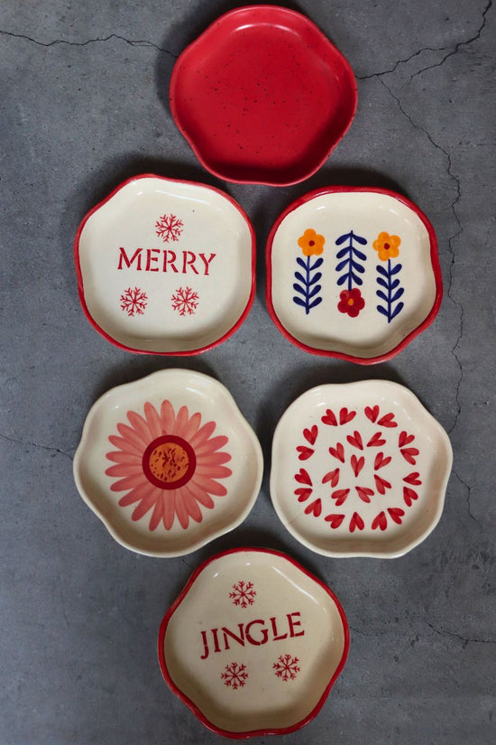 handmade Set of 6 Red & White Handmade Dessert Plate (for the price of 5)