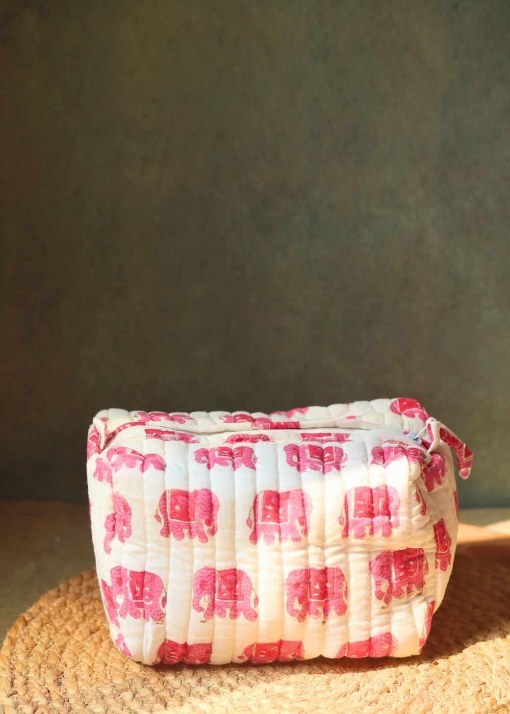 handmade pink ele toiletry bag