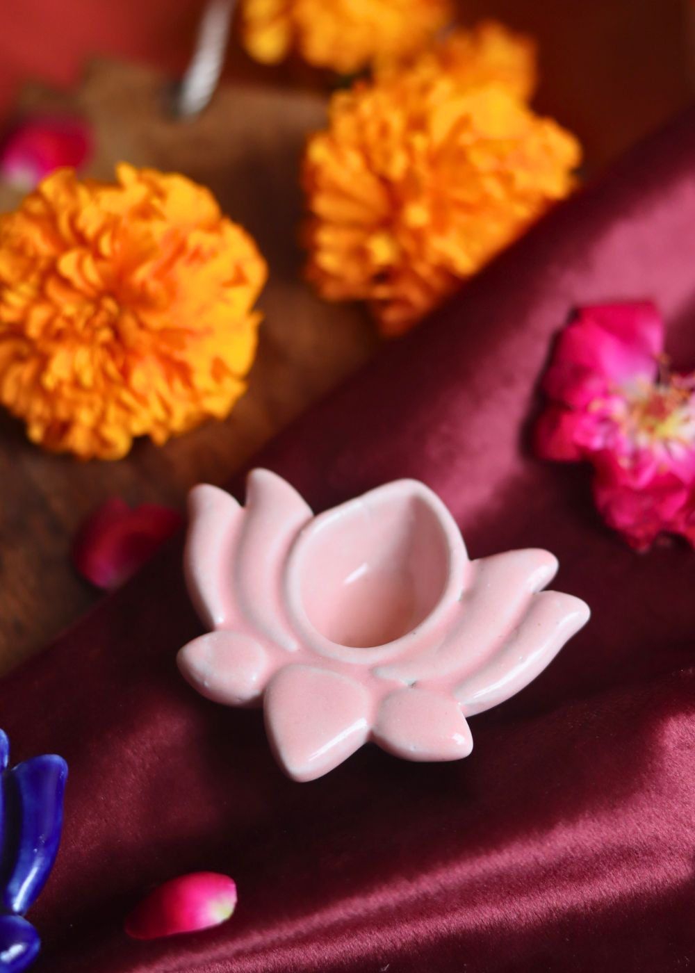 Set of 4 Lotus Diya - Pink with premium quality material