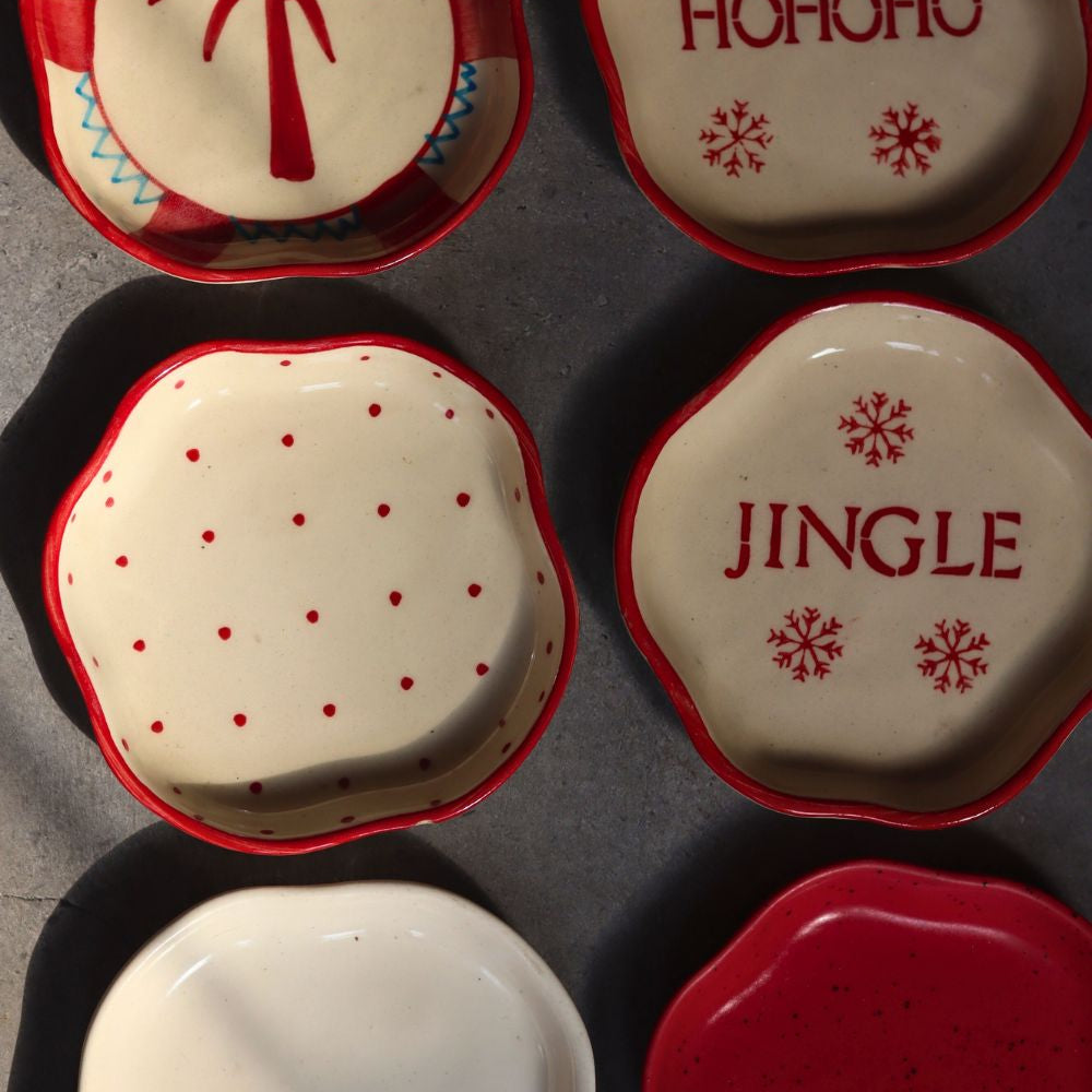Set of 6 Christmasy Treat Dessert Plates (for the price of 5) made by ceramic