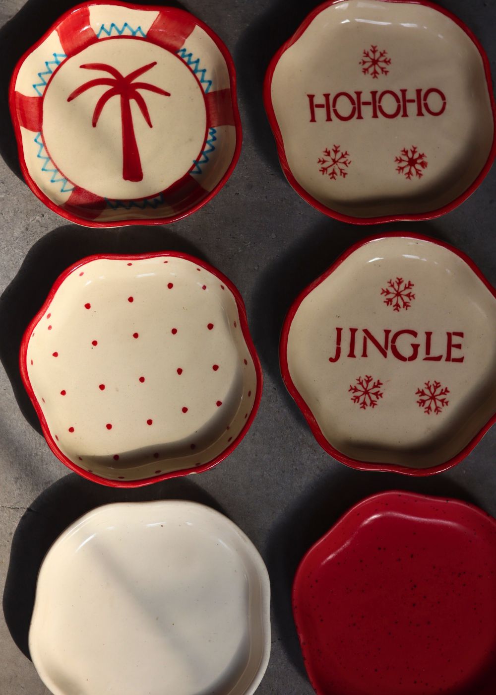 Set of 6 Christmasy Treat Dessert Plates (for the price of 5) made by ceramic