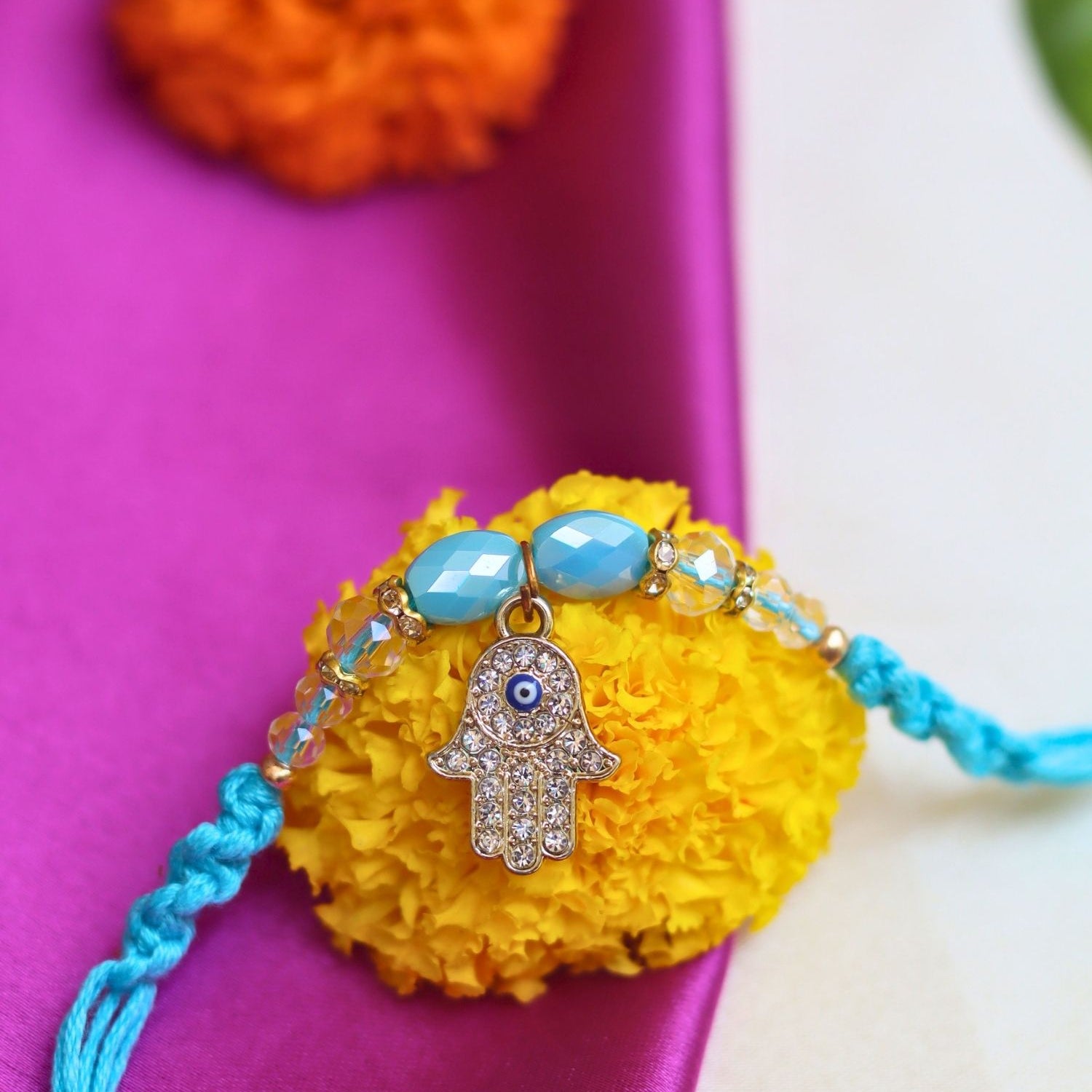 Hamsa Pearls Shield Rakhi