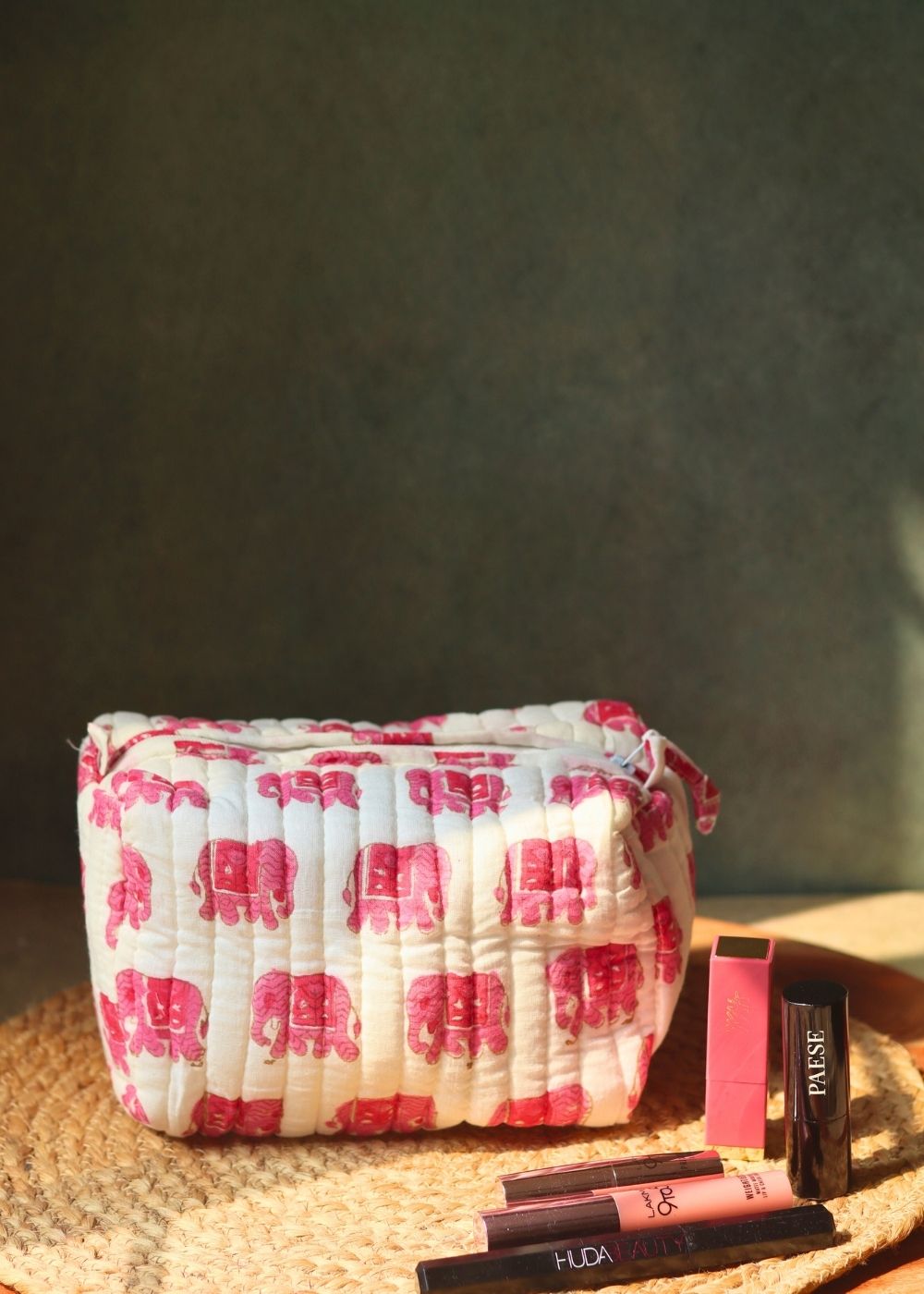 pink ele toiletry bag made by cotton