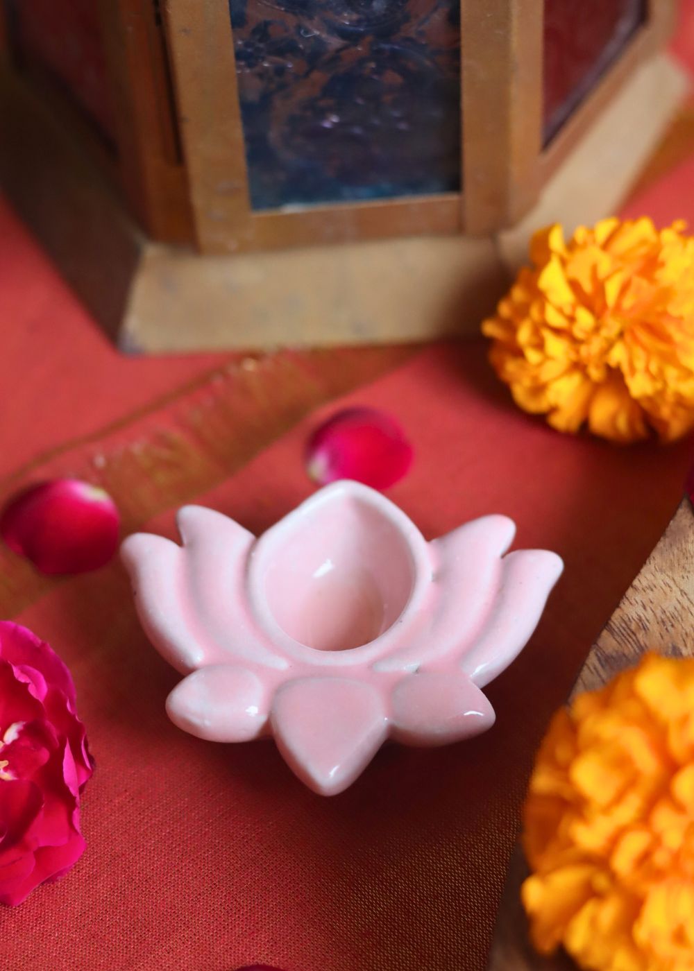 Set of 4 Lotus Diya - Pink handmade in India