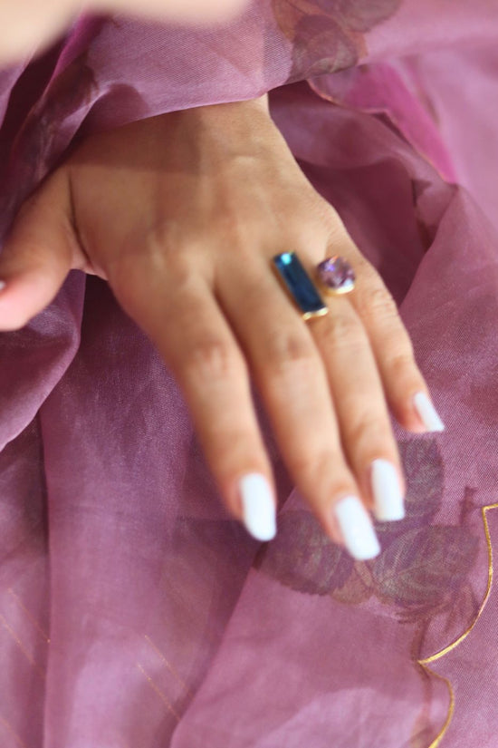 Silver plated Studded Stone Ring