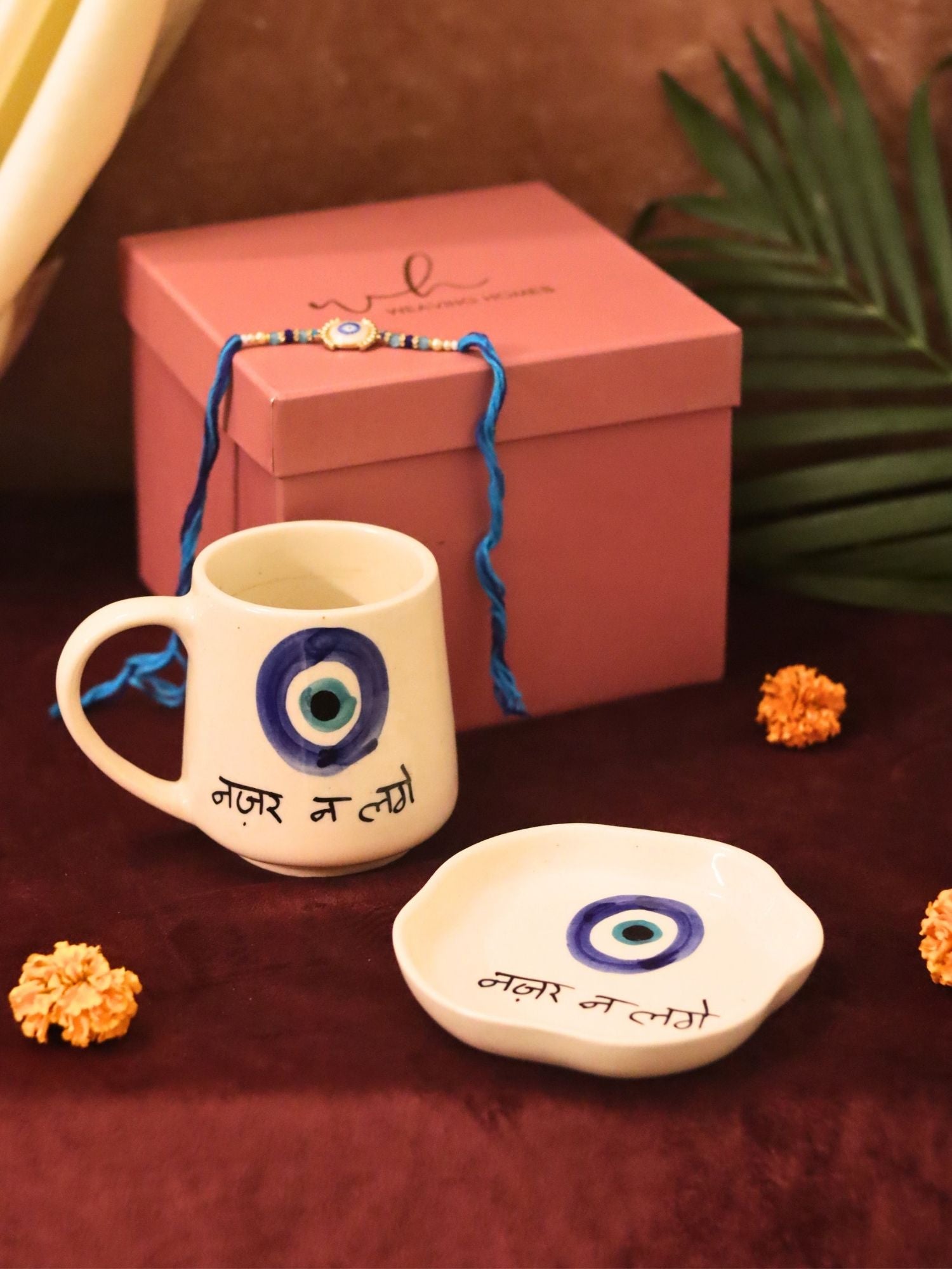 Nazar Mug & Handmade Dessert plate Rakhi Gift box with premium quality material