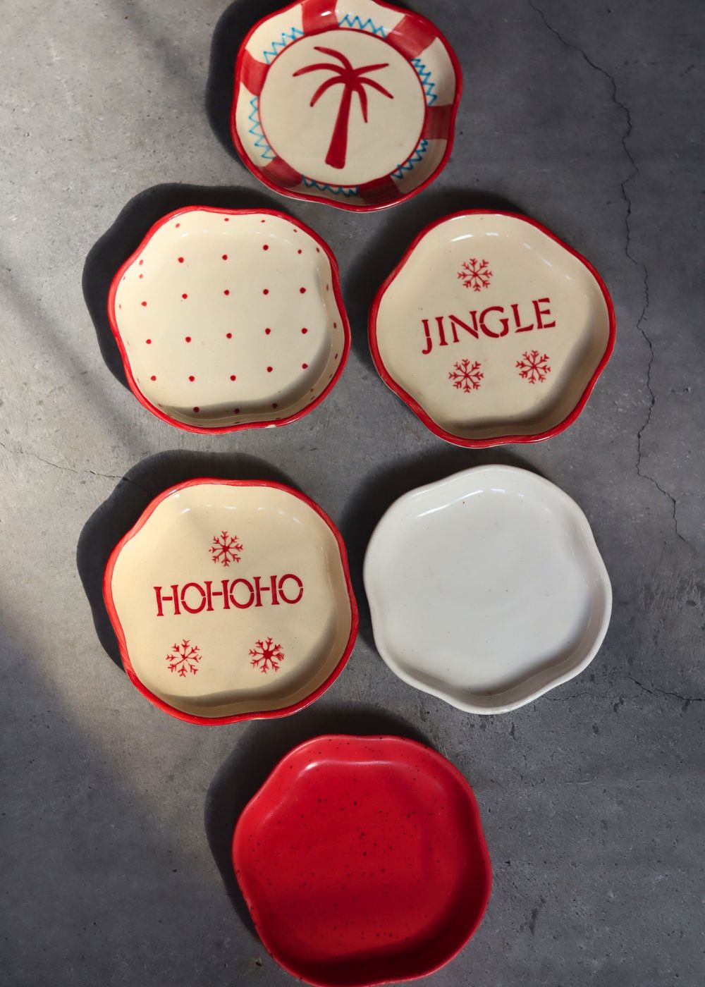 Set of 6 Christmasy Treat Dessert Plates (for the price of 5) handmade in india