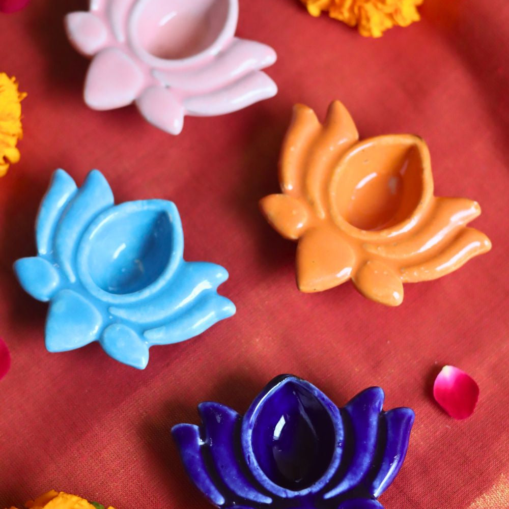 Handmade Set of 4 - Lotus diya combo
