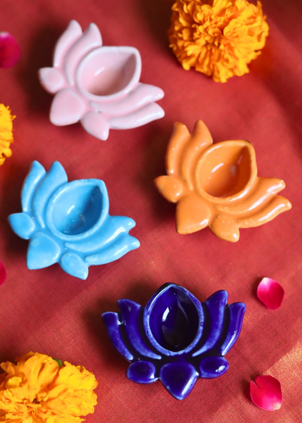 Handmade Set of 4 - Lotus diya combo