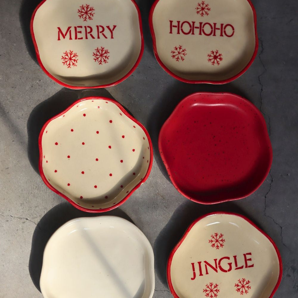 handmade Set of 6 Merry & Bright Dessert Plates (for the price of 5)