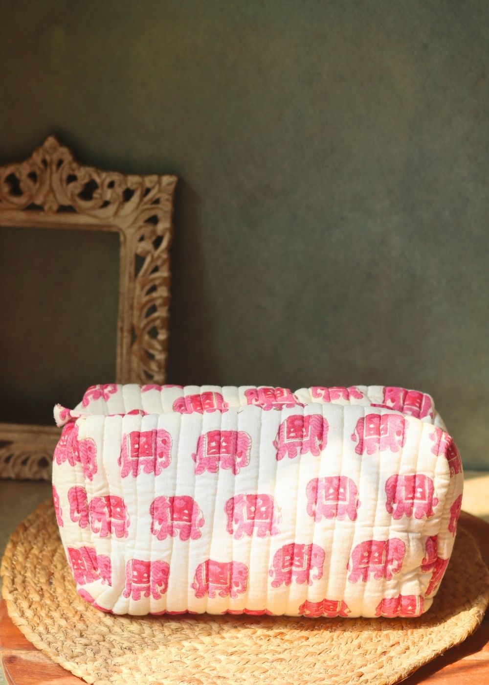 pink ele toiletry bag handmade in india