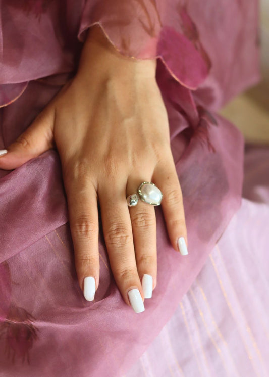 Anti tarnish Silver & White Ring
