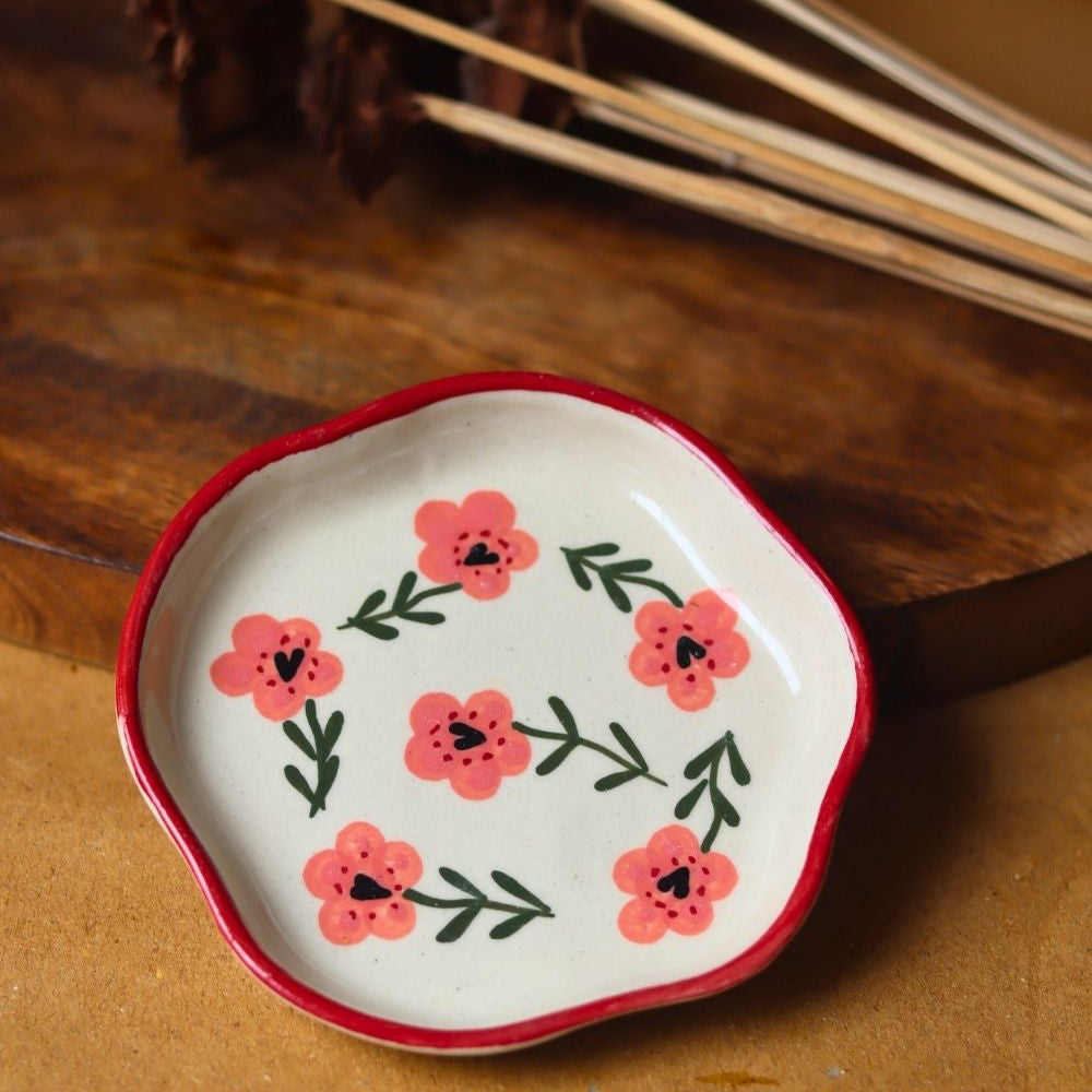 Poppy Flower Handmade Dessert Plate  made by ceramic