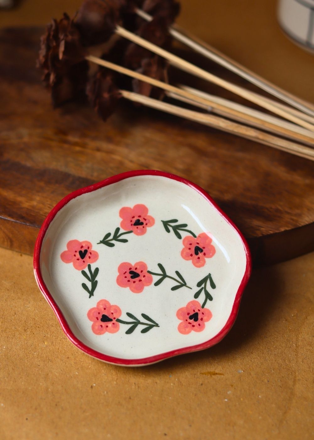 Poppy Flower Handmade Dessert Plate  made by ceramic