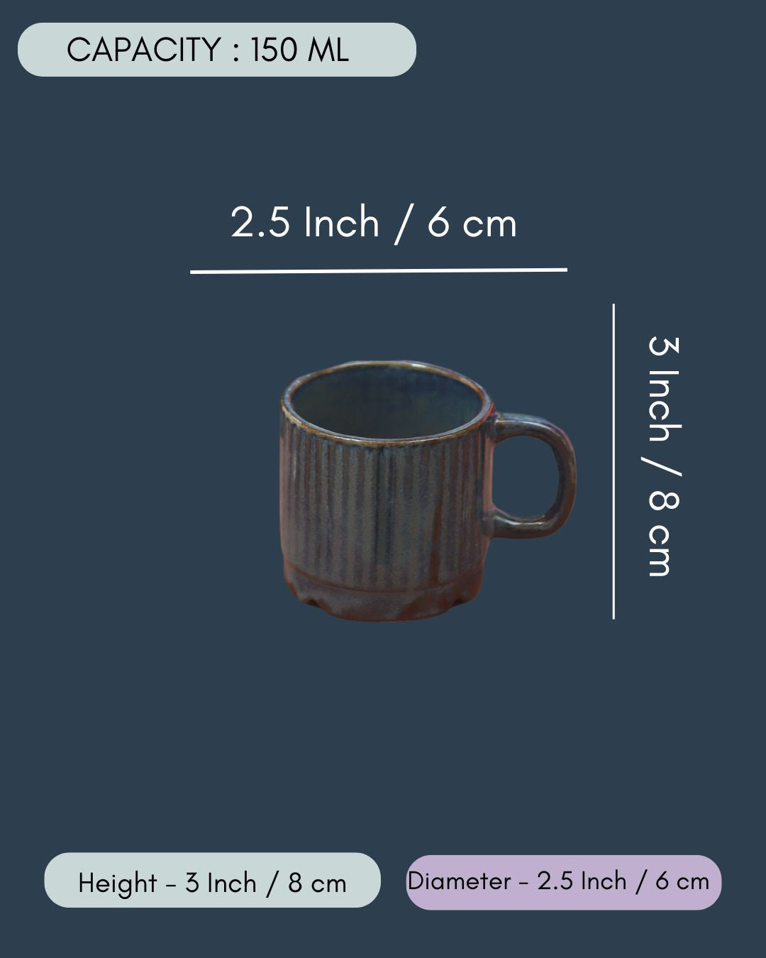 Set of 6 - Deep Sea Blue Tea Cups in a gift box