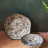 Handmade ceramic grey floral bowls for breakfast
