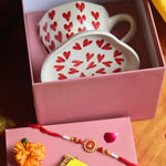 Heart Mug & All Heart Dessert Plate   Rakhi Gift Box made by ceramic