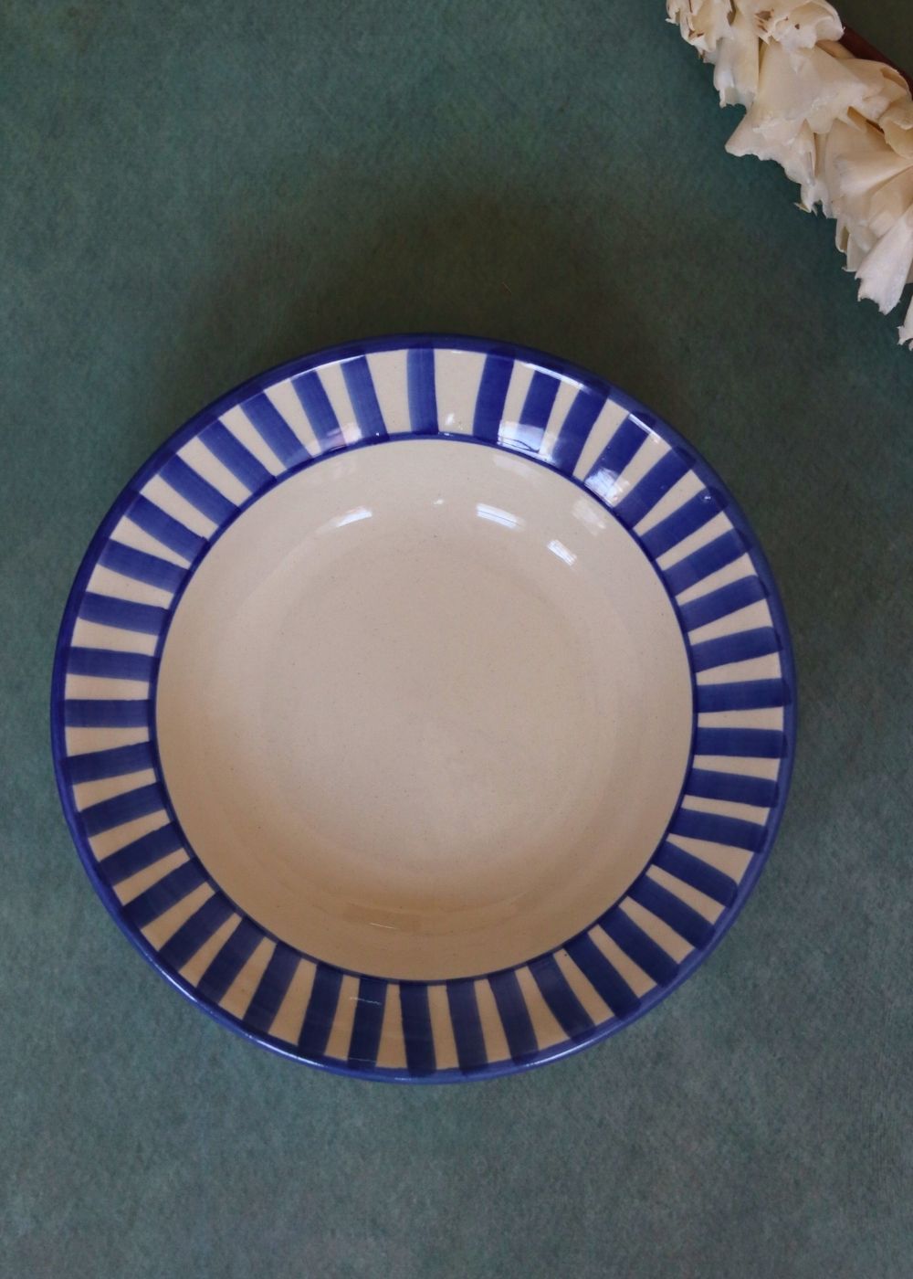 Blue striped pasta plate handmade in india
