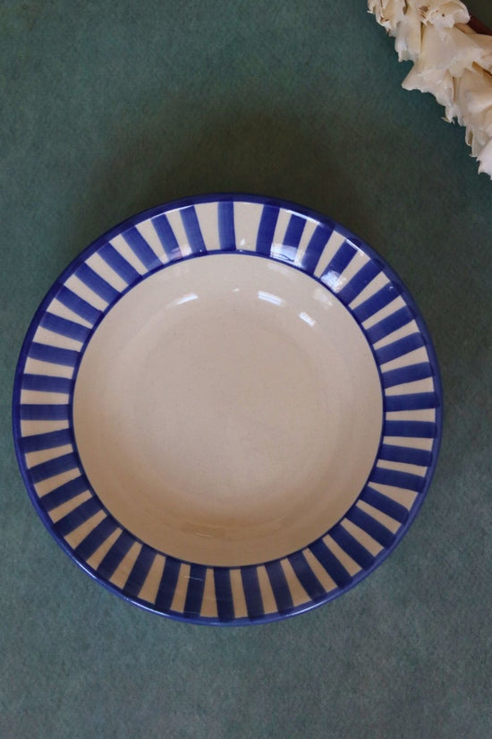 Blue striped pasta plate handmade in india