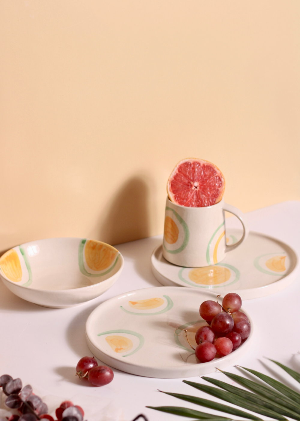 yellow & green Ring breakfast set - table for one 