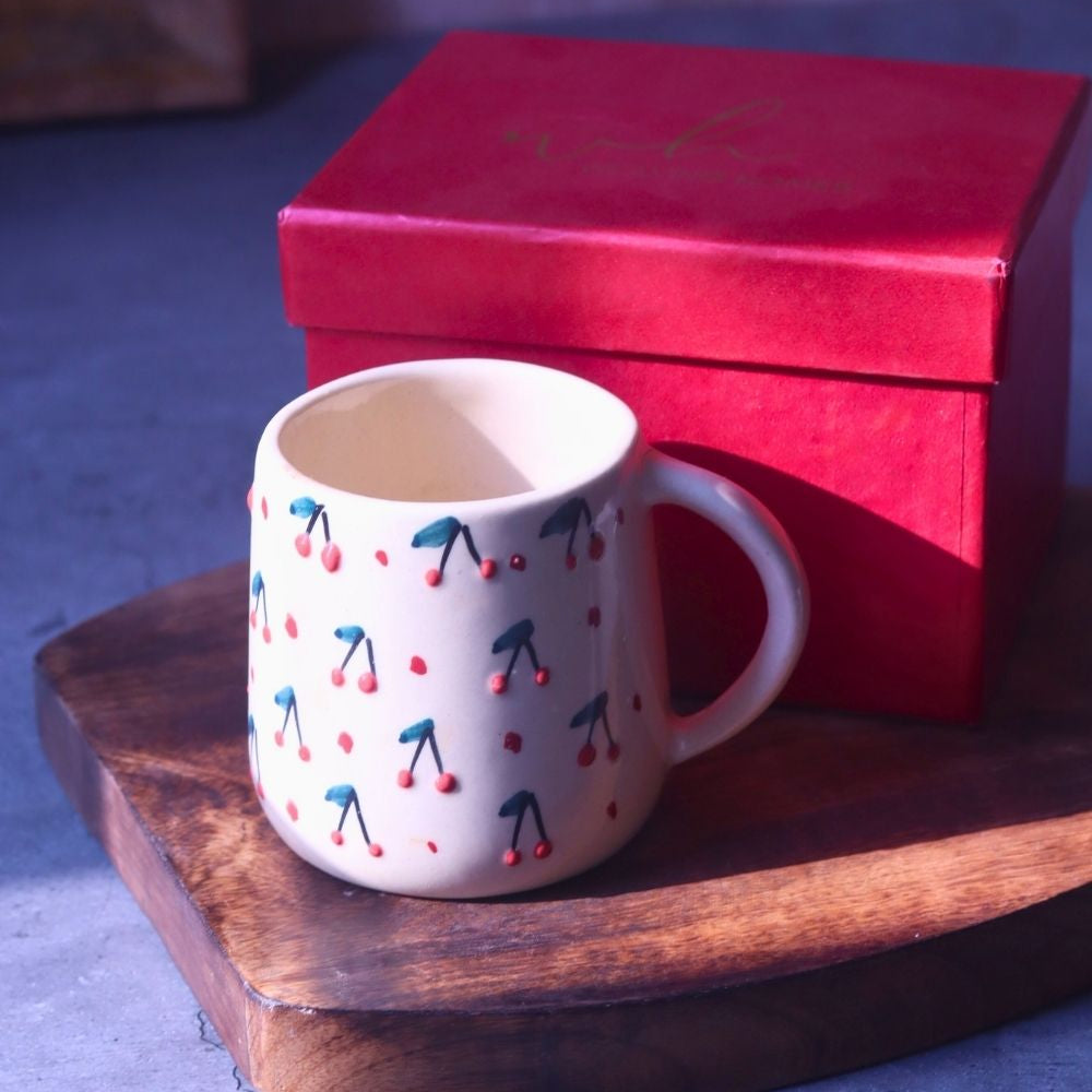 Cherry Embossed Mug in a Gift Box made by ceramic