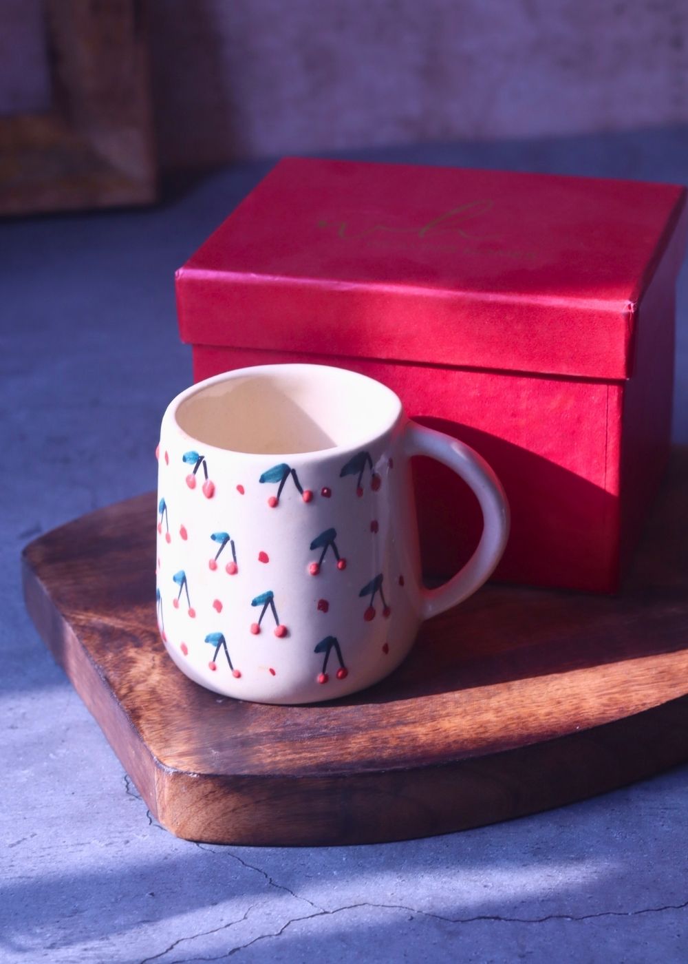 Cherry Embossed Mug in a Gift Box made by ceramic