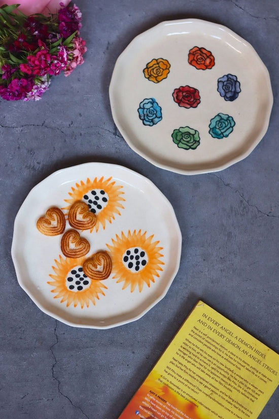 Sunflower & Roses Snack Plates made by ceramic