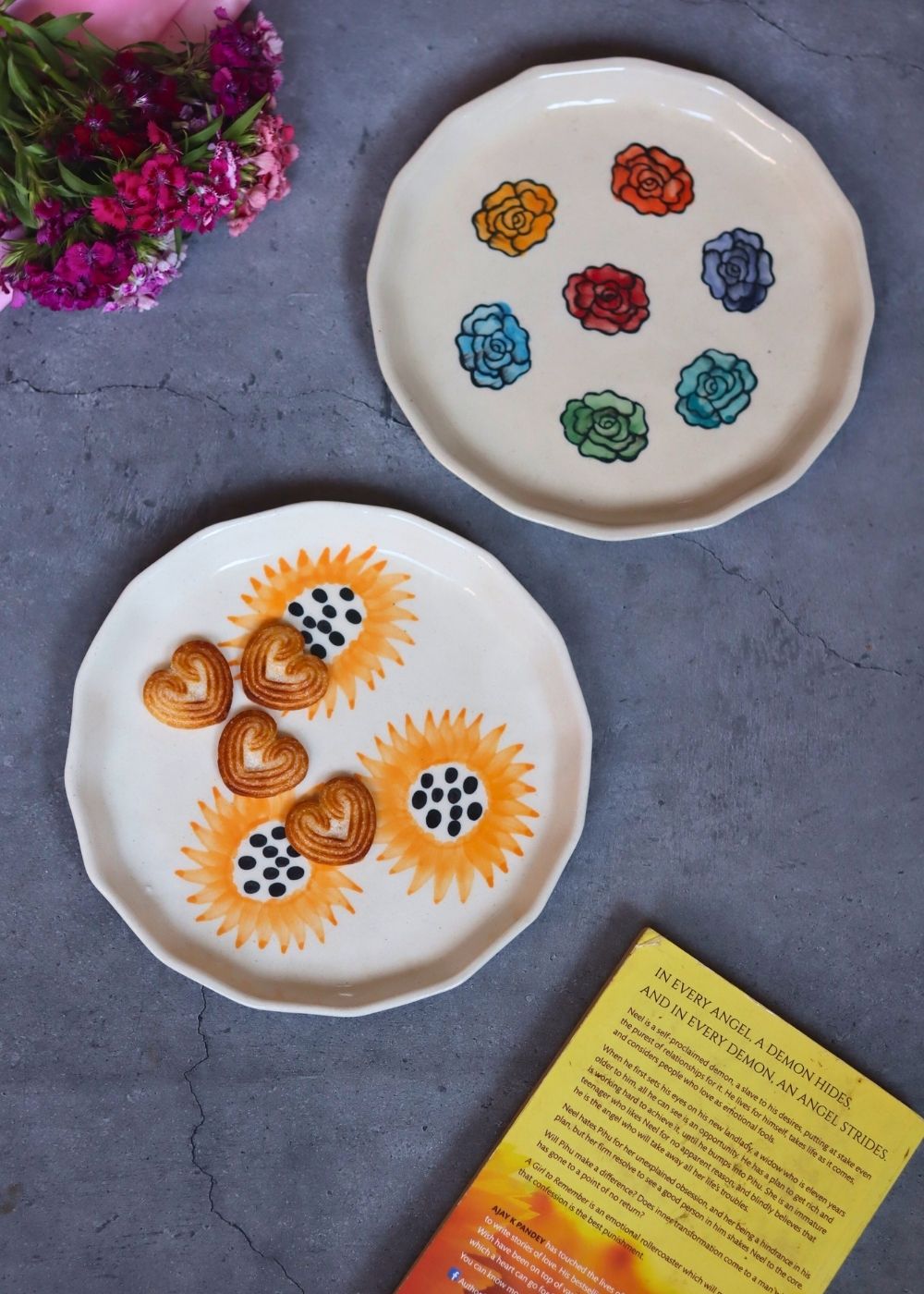Sunflower & Roses Snack Plates made by ceramic