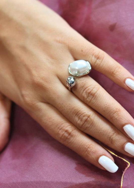 Silver & White Ring handmade in India