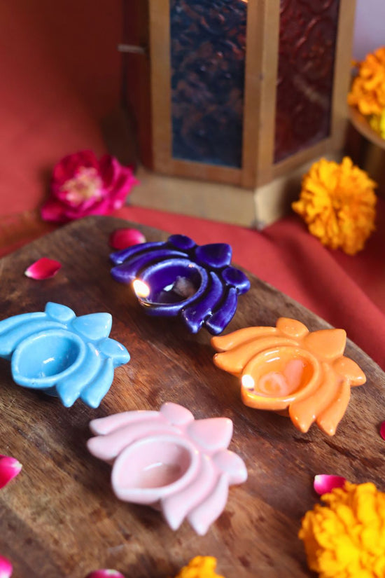 Set of 4 - Lotus diya combo handmade in India