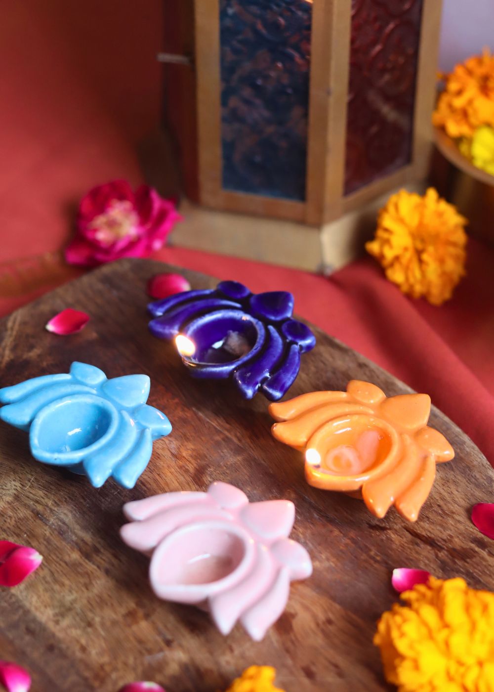 Set of 4 - Lotus diya combo handmade in India