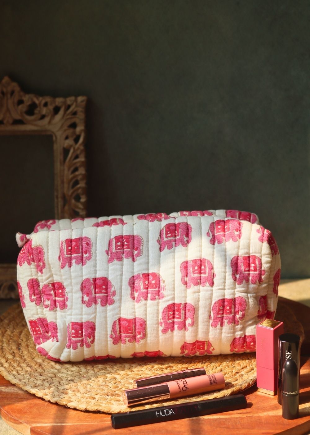 pink ele toiletry bag made by cotton