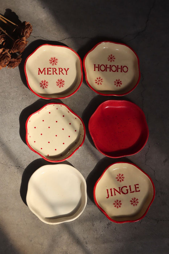 Set of 6 Merry & Bright Dessert Plates (for the price of 5) handmade in india