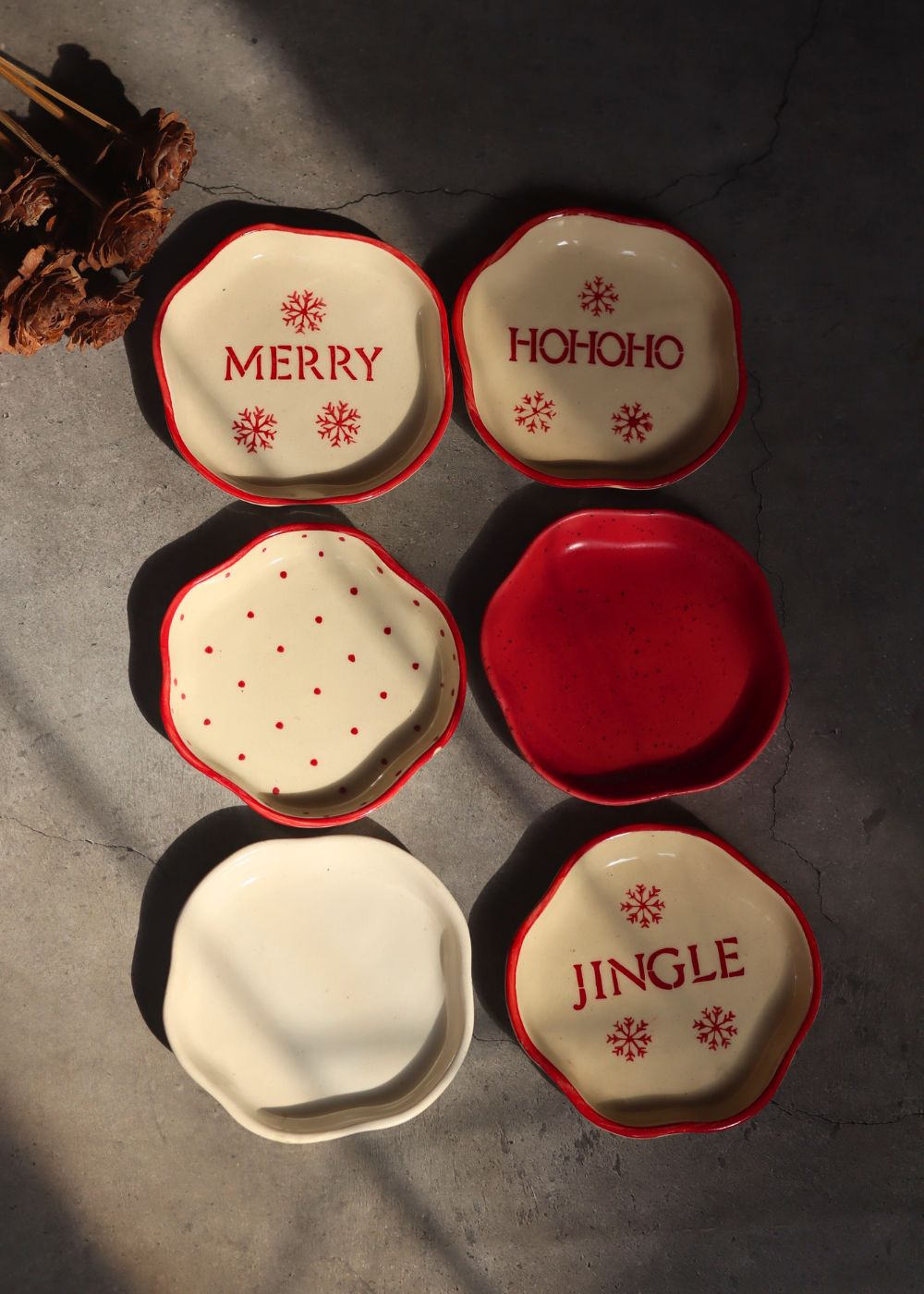 Set of 6 Merry & Bright Dessert Plates (for the price of 5) handmade in india