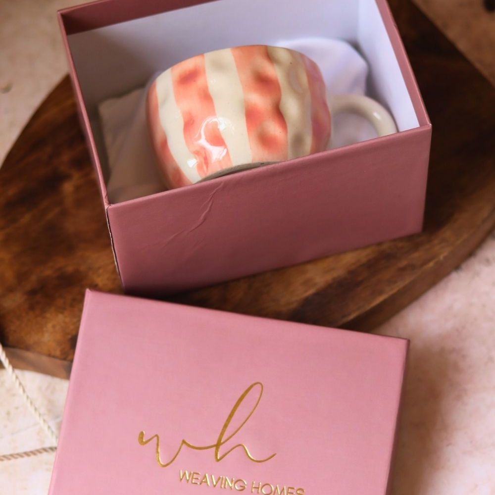 handmade Striped Heart Mug in a Gift Box