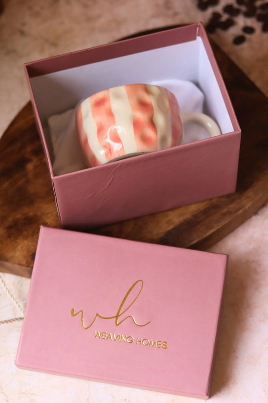 handmade Striped Heart Mug in a Gift Box